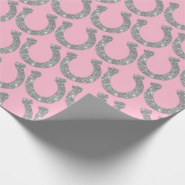 Papel De Presente Lindos Cavalos Ferradura Prata Brilho Rosa