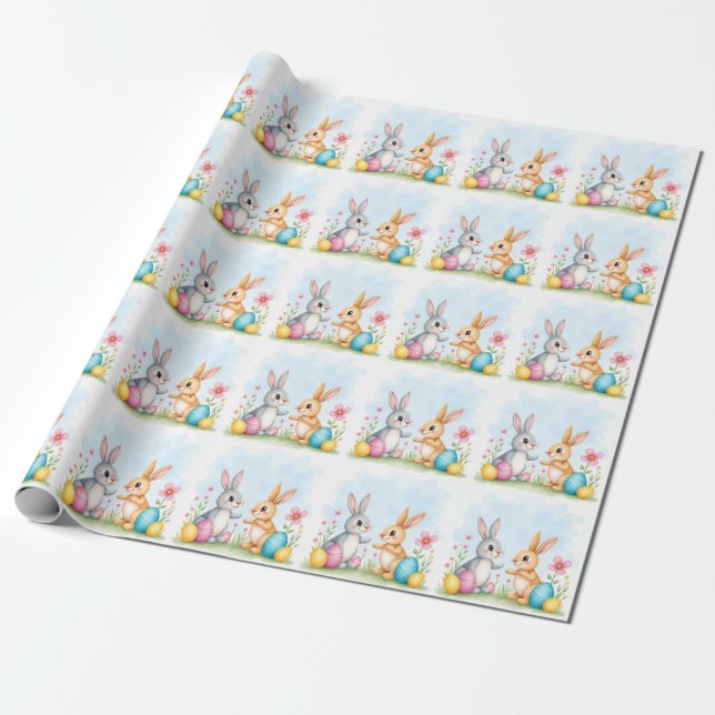 Papel De Presente Lindos Coelhos de Páscoa Bonitos Coleção Moderna (Desenrolado)