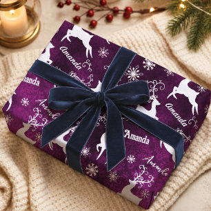 Papel De Presente Lindos Flocos de Neve de Rena Caprichosos Roxos