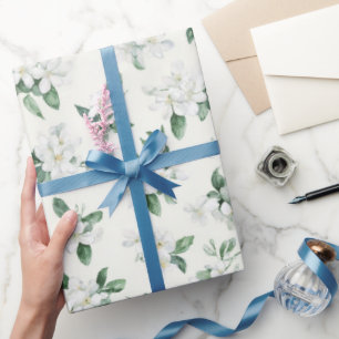 Papel De Presente Lindos Flores Brancas Chuveiro de Noiva