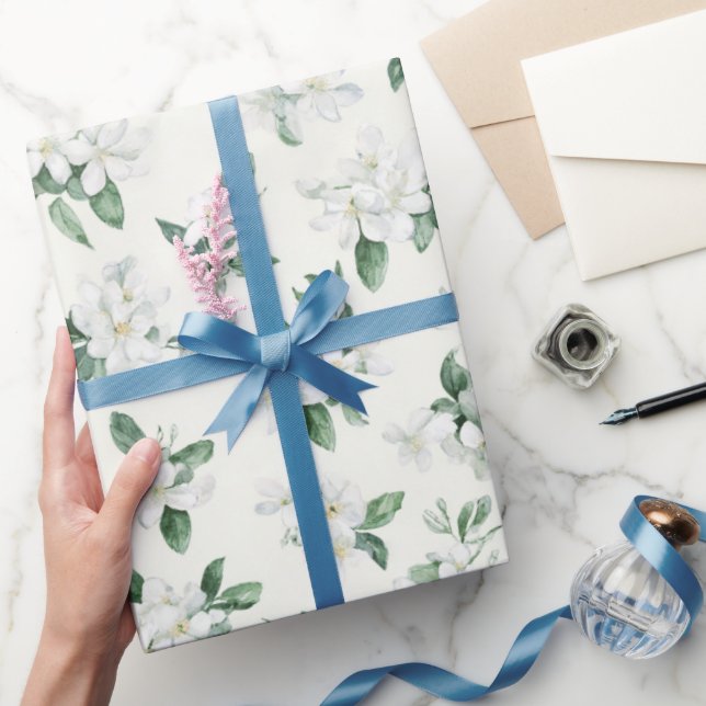 Papel De Presente Lindos Flores Brancas Chuveiro de Noiva  (Presentear)
