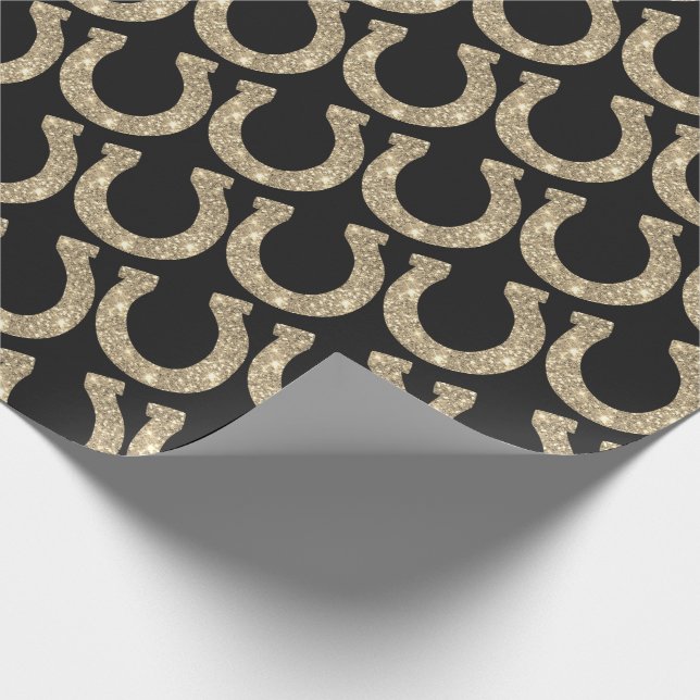 Papel De Presente Lindos Glam Ferradura Dourado Brilho Preto (Ponta)