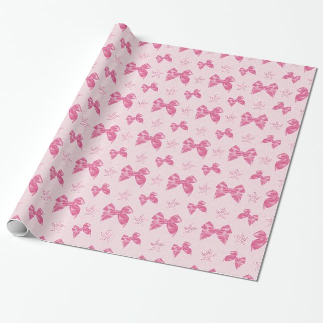 Papel De Presente Lindos Laços de Seda Rosa (Desenrolado)