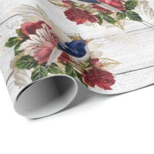 Papel De Presente Lindos padrões de pássaros de natais vintages