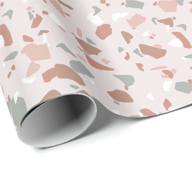 Papel De Presente Lindos tons desérticos padrão terrazzo (Ponta do rolo)