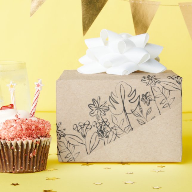 Papel De Presente  Line Art on Kraft Paper  (Festa de aniversário)