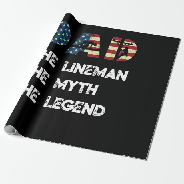 Papel De Presente Lineman Pai Myth Legend American Flag (Desenrolado)