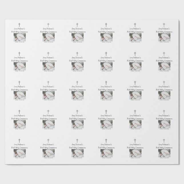 Papel De Presente Linha católica de primeira comunhão simples QR mín (Aberto)