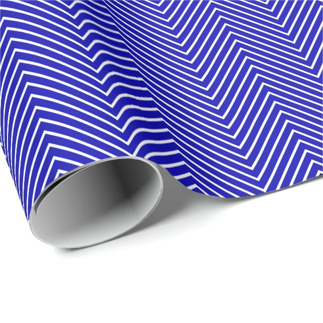 Papel De Presente Linha Chevron White em Azul Real (Ponta do rolo)