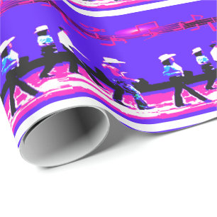 Papel De Presente Linha Dançando Western Group Azul, Rosa Preto