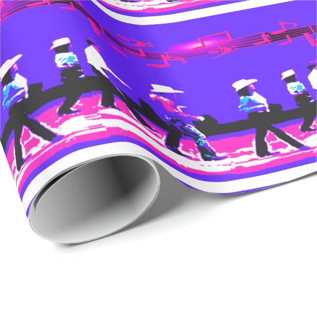 Papel De Presente Linha Dançando Western Group Azul, Rosa Preto (Ponta do rolo)