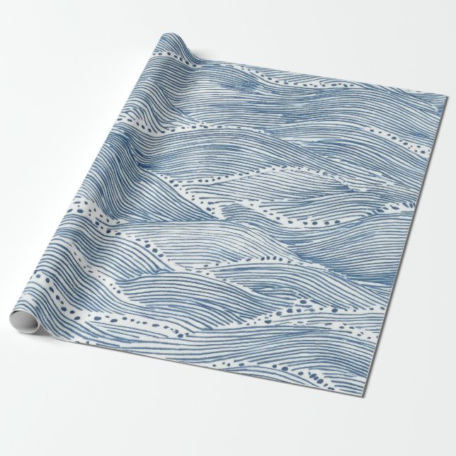 Papel De Presente Linha de Onda Índigo Arte (Desenrolado)