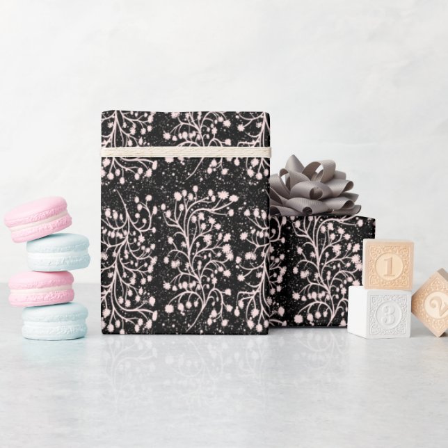 Papel De Presente Linha Jardim à Meia-Noite Rosa Suave (Chá de bebê)