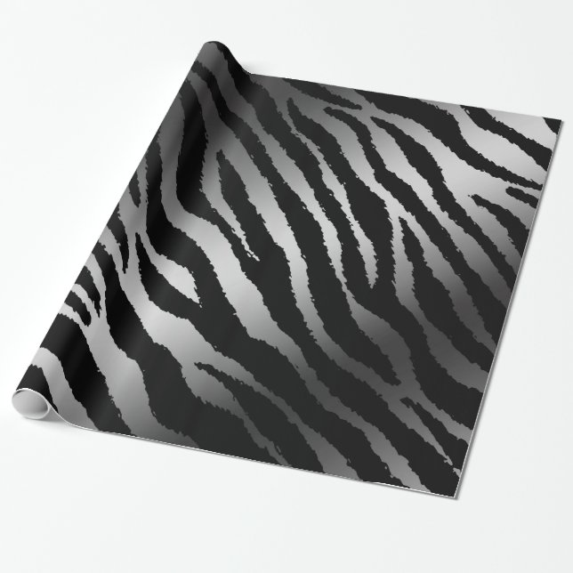 Papel De Presente Linha Negra de Prata Zebra Moderna do Luxury (Desenrolado)