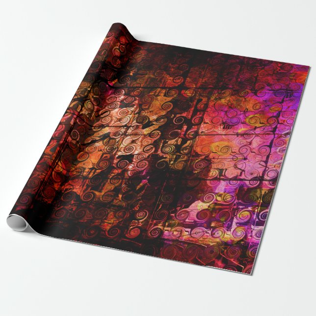 Papel De Presente Linhas abstratas vermelho roxo dos redemoinhos da (Desenrolado)