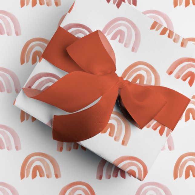 Papel De Presente Linhas arco-íris de aquarelas em vermelho (Red watercolor rainbow rows gift wrapping paper.)