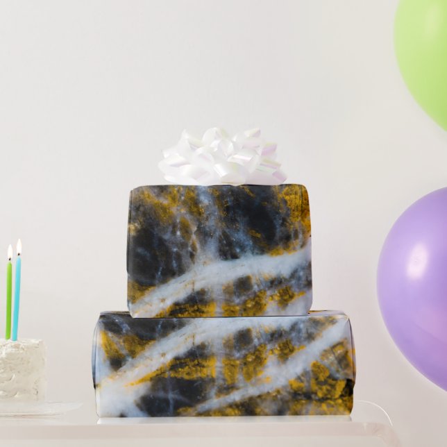 Papel De Presente Linhas brancas abstrato douradas, textura rochosa (Presentes para festas)