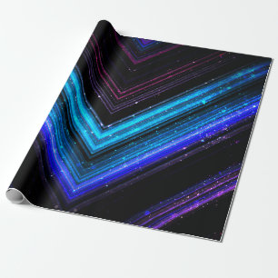 Papel De Presente Linhas de chevron de galáxia roxa azul metálico br