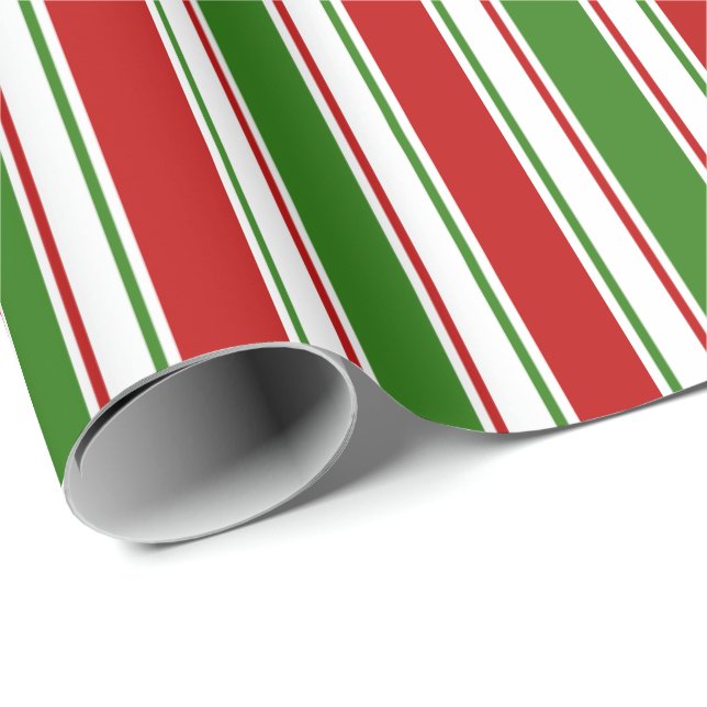 Papel De Presente Linhas de Estilo de Natal Vermelho, Branco, Verde  (Ponta do rolo)