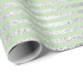 Papel De Presente Linhas de Faixa Menina Prata Verde Pastel Verde Vi