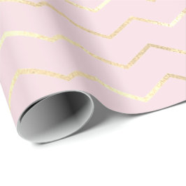Papel De Presente Linhas de Grelha-Cevão Douradas Elegante Rosa Metá
