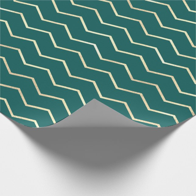 Papel De Presente Linhas de Grelha-Cevão Douradas Metálicas Teais Aq (Ponta)