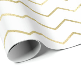 Papel De Presente Linhas de Grelha de Cevron Elegante Branco Metálic