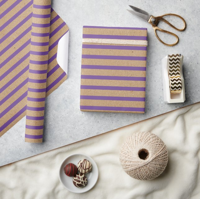 Papel De Presente Linhas de Lavanda Violeta Roxo Kraft Rústico Falso (Artesanato)