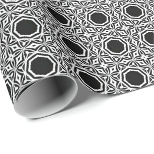 Papel De Presente Linhas de Mandala Pretas e Brancas Padrão 1