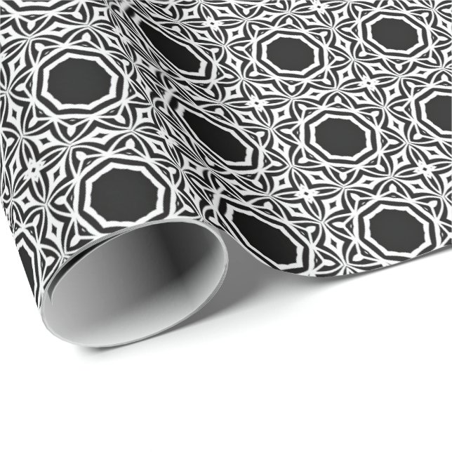 Papel De Presente Linhas de Mandala Pretas e Brancas Padrão 1 (Ponta do rolo)