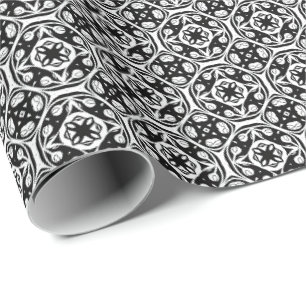 Papel De Presente Linhas de Mandala Pretas e Brancas Padrão 8