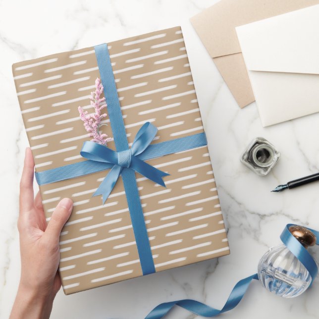 Papel De Presente Linhas de Marfim em Bege (Presentear)