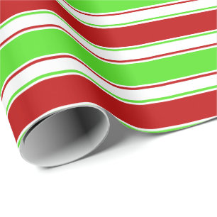 Papel De Presente Linhas de Natal Vermelho, Branco, Verde Colorido