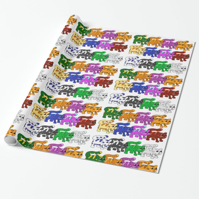 Papel De Presente Linhas de Padrão de Gato de Gatinho Gatinho do Xma (Desenrolado)