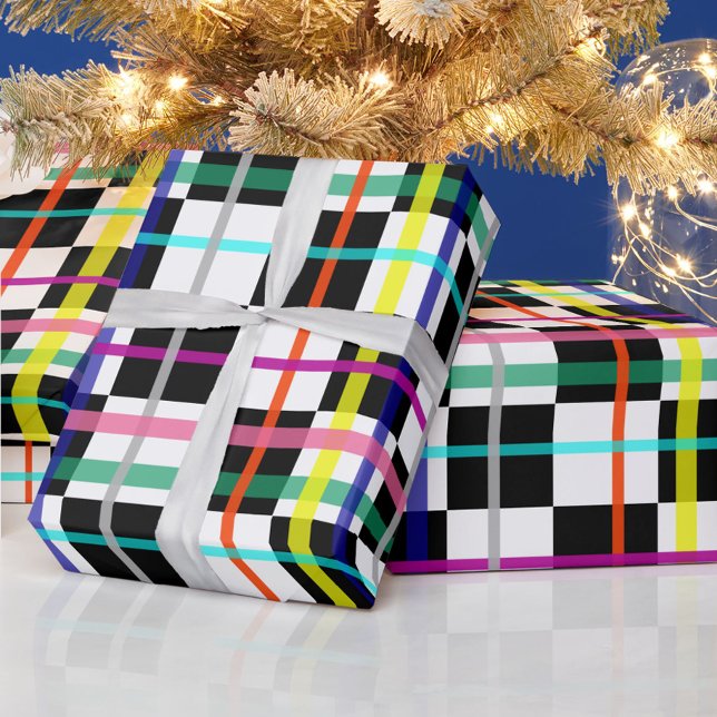Papel De Presente Linhas de Xadrez multicoloridas verificadas Design (Criador carregado)