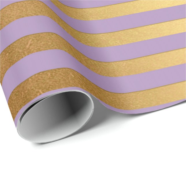 Papel De Presente Linhas Douradas de ameixa de Lavande Roxo Elegante (Ponta do rolo)