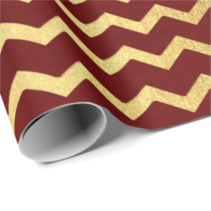 Papel De Presente Linhas Douradas de Borgonha Zig Zag Chevron