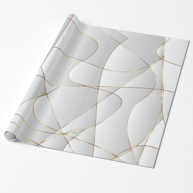 Papel De Presente Linhas Douradas em branco (Desenrolado)