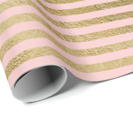 Papel De Presente Linhas Douradas Rosa Clássica - Stripes Paris