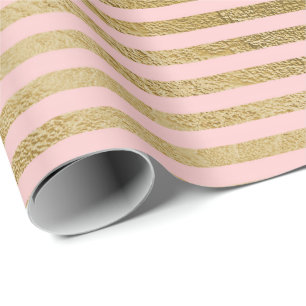 Papel De Presente Linhas Douradas Rosa Clássica - Stripes Paris