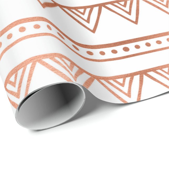 Papel De Presente Linhas Douradas Tribais Brancas  Rosa Rosa Rosa Ro (Ponta do rolo)