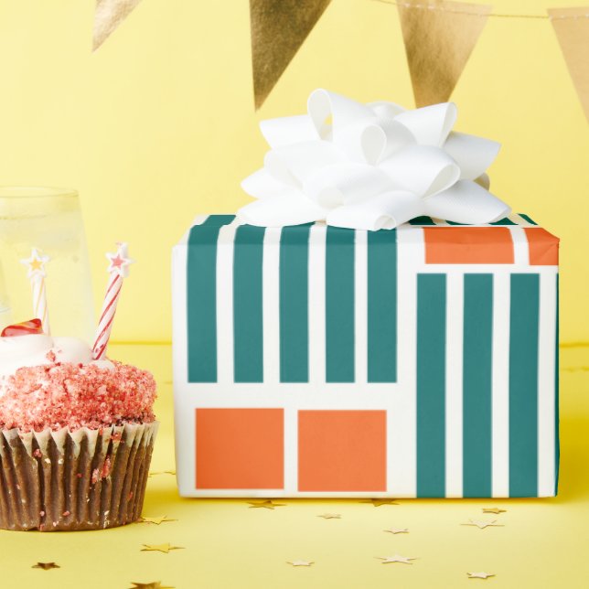 Papel De Presente Linhas e caixas laranja e lacrimogêneas (Festa de aniversário)