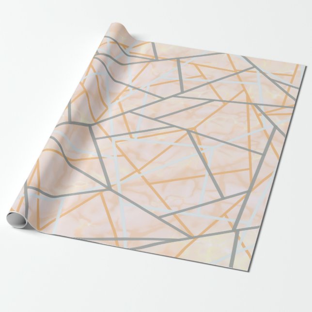 Papel De Presente Linhas Geométricas Modernas de Ochre e Cinza (Desenrolado)