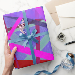 Papel De Presente Linhas Geométricas Rosa e Roxo Coloridas