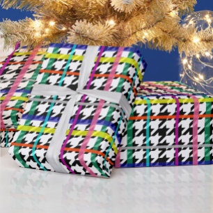 Papel De Presente Linhas Multicoloridas Na Design Do Xadrez Do Anel 