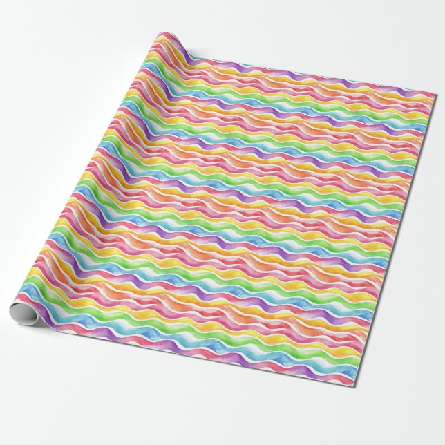 Papel De Presente Linhas onduladas arco-íris em branco (Desenrolado)