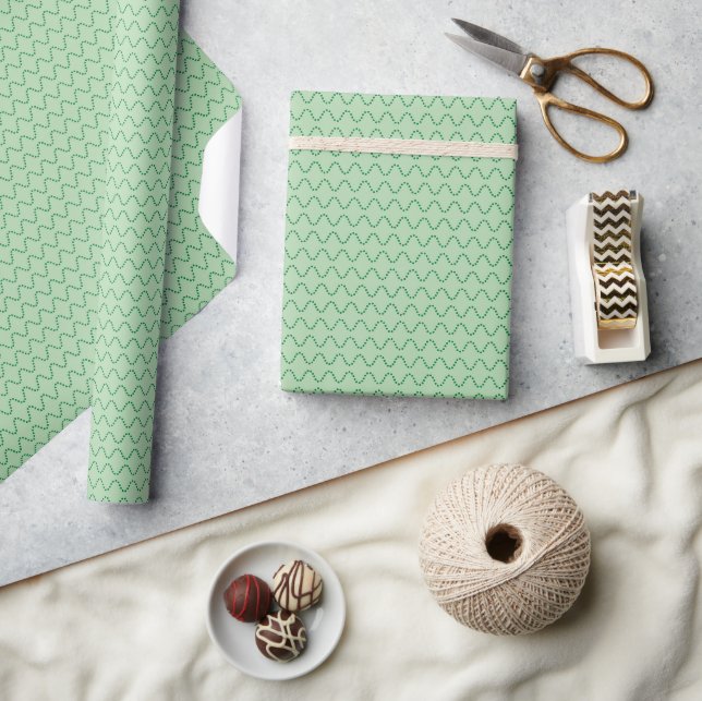 Papel De Presente Linhas Pontilhadas Onduladas Verde Escuro em Verde (Artesanato)