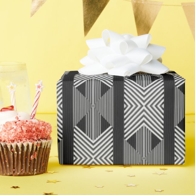 Papel De Presente Linhas Pretas e Brancas (Festa de aniversário)