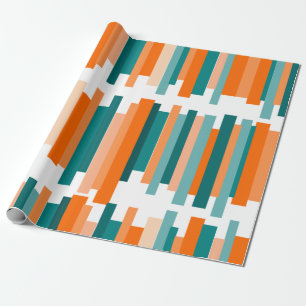 Papel De Presente Linhas revestidas - Teal e Laranja