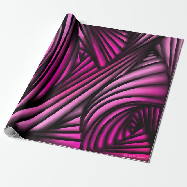 Papel De Presente linhas rodadas abstrato cor-de-rosa (Desenrolado)